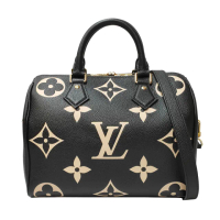 【Louis Vuitton 路易威登】M58947 經典Speedy 25系列Monogram壓花圖案手提/斜背包(全新展示品-黑色)