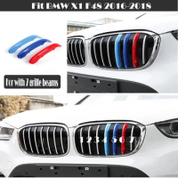 Fit 16-18 BMW X1 F48 BASIS and X LINE Trim M-SPORT Design 3-Color Kidney Grille Clip Stripe with 7-slats