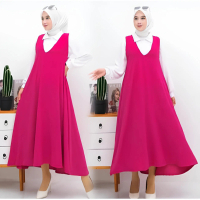 PGS Flora Midi Dress Wanita 2 in 1 Daster Bahan Crinkle Airflow Crincle Cantik Dewasa Anak Set Inner