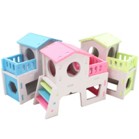 Hamster Hideout House Double Layer Funny Hamster Cage Nest Pet Castle Climb Toys Small Pet House for Bear Guinea Pig Rat