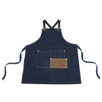 【精準科技】職人工作圍裙藍色肩帶款 長圍裙 廚房圍裙 咖啡廳圍裙 美甲圍裙(MIT-SOBU-II 工仔人)