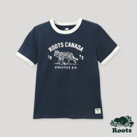 【Roots】Roots大童-戶外玩家系列 動物圖案有機棉短袖T恤(深藍色)