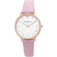 EMPORIO ARMANI亞曼尼AR11130手錶 氣質高雅 珍珠貝面 粉色皮帶女錶