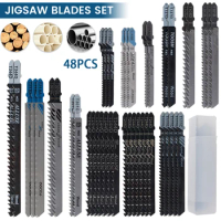 48Pcs Jigsaw Blades Set T-Shank High Carbon Steel Jig Saw Blades for Wood Plastic Metal Cutting Blade for DEWALT/Bosch/Metabo