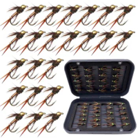 24-48Pcs/Box #10 Brass Bead Head Fast Sinking Nymph Scud Bug Worm Flies Trout/Bass Fly Fishing Lure Bait