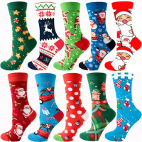 2023 Women's Sock Christmas Socks Christmas Santa Claus Tree Snowflake Elk Cotton Crew Happy Socks New Year Fun Soken for Female