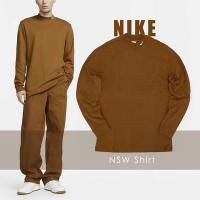 Nike 長T NSW Shirt 長袖 上衣 棕 白 微高領 復古 厚磅 厚實棉料 DX5869-270