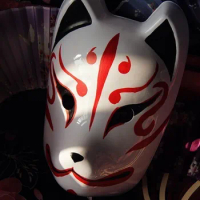 Hand-Painted Full Face Japanese Dog Mask Demon Kitsune Cosplay PVC Masquerade Halloween Cartoon Char