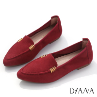 DIANA 1.5cm牛巴戈繽紛色系細緻縫線柔軟樂福鞋-漫步雲端焦糖美人-紅豆