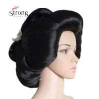 Black Japanese Geisha Flaxen Hair Synthetic Daily Cosplay Wig