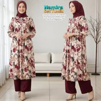 Namira One Set Wanita Kekinian Tunik Rayon Premium Baju Setelan Celana Kulot Korean Style LD 110 cm 