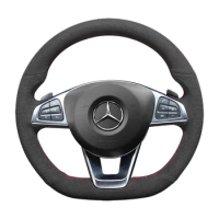 For Benz C200L C180L GLA260 CLA200 E300 Black Suede Hand Sewn Steering Wheel Cover Car Accessories