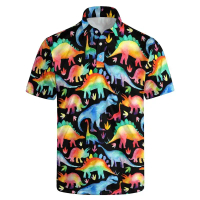 Kemeja Polo Grafik, Rekaan Bunga dan Daun, Untuk Lelaki, Lengan Pendek, Longgar, Cetakan 3D, Tee Lap