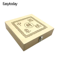 Easytoday Chinese Chess Games Set Solid Wooden Chess Pieces Synthetic Leather Chess Cloth Soild Wood Chess Box Gift