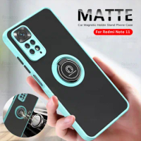 For Redmi Note 11 12 Pro Plus Case Car Magnetic Holder Matte Armor Cover Note11 Note12 5G 11S 12S 4G Camera Protect Stand Coque