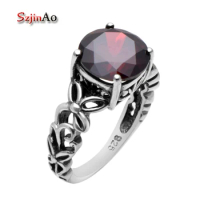 Szjinao Fashion Ring Bohemian Gold Bowknot 925 Sterling Silver Garnet Ring 925 Sterling Silver Engagement Rings for Women