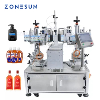 ZONESUN ZS-TB806 Semi Automatic Double-sideAlcohol Hydrogen Peroxide Liquid Paste PET Flat Bottle Labeling Machine
