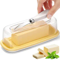 Butter Dish with Lid and Knife, Square Cheese Storage Box, Butter Keeper, Container Holds for Countertop, Butter Tray