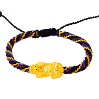 【福西珠寶】黃金手繩手鍊 貔貅咬錢編繩蠟繩手鍊(金重：0.52錢+-0.03錢)