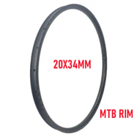 338g Super Light 20mm Depth 34mm Width Carbon MTB Wheel Rim MTB Bicycle Wheel Rims 3K Twill Glossy Surface MTB Carbon Rim