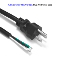 Extension Power Cable 3 Prong US Plug USA AC Switching Power Supply Cord 1.8m 16AWG For Instrumentation Electrical Power Socket