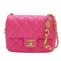 【二手名牌BRAND OFF】CHANEL 香奈兒【再降價】桃紅色 羊皮 菱格紋 Mini Coco 肩背包 金扣