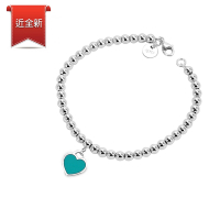 二手品 Tiffany&amp;Co. 迷你藍琺瑯愛心925純銀串珠手鍊