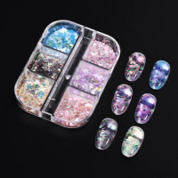 6 Grids Iridescent Nails Aurora Glitter Crystal Fire Flakes Holographic Sparkle Nail Sequins Gel Polish Charms Manicure Decor