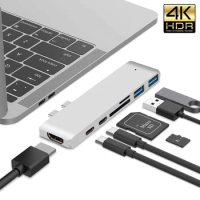 USB 3.1 Type-C Hub to HDMI Adapter 4K Thunderbolt 3 USB C Hub 3.0 TF SD Reader Slot PD For MacBook Air Pro M3 M2 M1 Chip