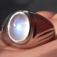 Cincin Titanium Batu Akik Biduri Bulan Ceylon Natural Klep Biru Mewah