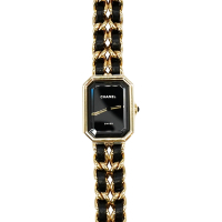 Chanel 香奈兒 Premiere 皮穿金鍊腕錶-原創款#XL(A10411-黑)