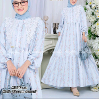 Midi dress viscose armani variasi kerah juntai renda kekinian, warna soft/pastel