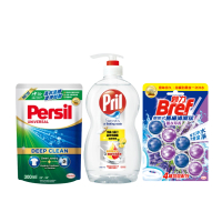 【Persil】超值體驗組(洗衣精300ml+Pril洗碗精750ml+Bref馬桶清潔球2串)
