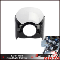 Black Clear Headlight Fairing For Harley Dyna Softail Sportster 883 XL883 FXCW 1200 Street 500 750 5-3/4" Round Headlamp Mask