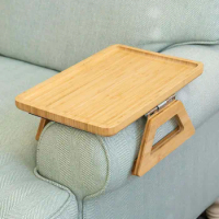 Side Tables Natural Bamboo Sofa Armrest Clip-On Square Round Tray For Remote Drinks Cup Bowl Phone Solid Wood Dessert Tea Holder