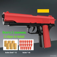 M1911 Colt Fake Pistol Soft Bullet Gun Manual Shell Ejecting Blaster Model Airsoft Gun Pistola Toys for Adult Boys Outdoor Games