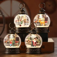 2024 Lighted Christmas Snow Globe Lantern Battery Operated LED Night Light with Hook Christmas Tree Ornaments Gift Ideas 1pc