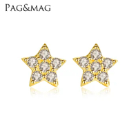 PAG &amp; MAG 14K Gold jewelry simple personality Star Earrings shining with five pointed star studs