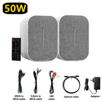 50W Hi Fi 3D Surround Sound Active Bluetooth Speaker Wireless Subwoofer Optical Input Bookshelf TV Speakers With Remote Control