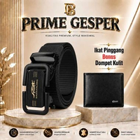 Ikat Pinggang Pria Tali Nylon Kanvas Otomatis Bonus Dompet Kulit - Sabuk Elegan & Berkualitas HITAM+
