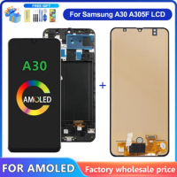 For AMOLED For Samsung A30 LCD Display Touch Screen Digitizer Assembly For Samsung A30 A305/DS A305F LCD Screen with frame
