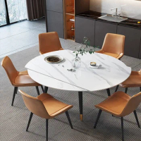 Telescopic rock plate dining table and chair combination modern simple small apartment folding dual-purpose variable square roun