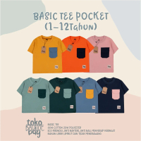 Baju anak laki-laki perempuan polos pocket tee umur 1-12 tahun bahan katun Combed