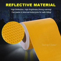 20cm*5m Car Reflective Tape Sticker Safety Mark Auto Styling Self- Adhesive Warning Yellow Reflector Film For Truck Vehicle Bike