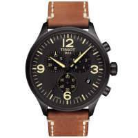 【TISSOT 天梭 官方授權】韻馳系列 Chrono XL三眼計時手錶-黑x咖啡/45mm 母親節 禮物 送禮(T1166173605700)