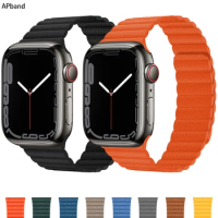 Leather loop for Apple Watch band 45mm 44mm 40mm 41mm 49mm Magnetic wristband bracelet correa iWatch series 5 3 SE 6 7 8 ultra