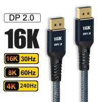 DisplayPort Cable 2.0 16K 8K DP 2.0 DP Video/Monitor Cable DP to DP 16K@30Hz 8K@120Hz 4K@240Hz for HDTV Boxes Gaming Monitors Gr