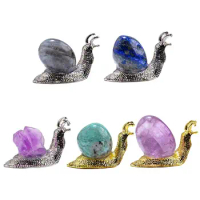 Gold Silver Natural Crystal Snail Reikii Healing Home Decoration Stone Shell Amethyst Cartoon Animal Gemstone Snail Office Home
