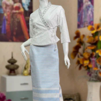 White Dai women's top + skirt set ethnic clothing Chinese ethnic work tea clothing tourism photography movie TV wedding