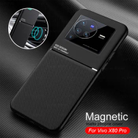 Car Magnetic Holder Leather Phone Cover For vivo X80 Pro vovi X80 X 80 Pro X80Pro 6.78" Case TPU Soft Frame Back Protect Coques
